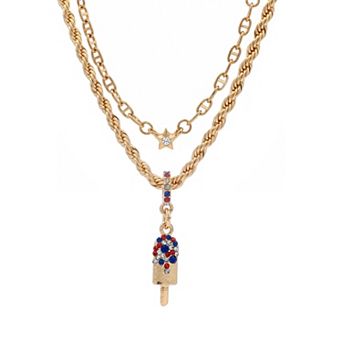 Emberly Gold Tone Pave Glass Stone Popsicle Charm Multi Star Necklace Set