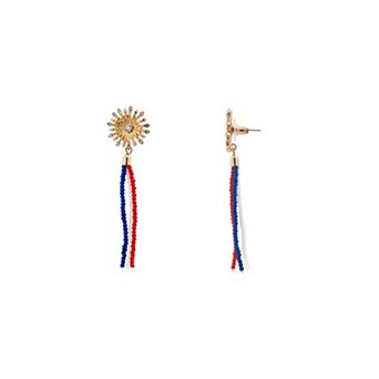 Emberly Gold Tone Glass Stone Starburst Multi Strand Drop Earrings