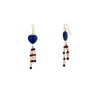 Emberly Gold Tone Blue Heart Multi Strand Drop Earrings
