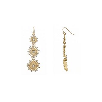 Emberly Gold Tone Glass Stone Triple Starburst Drop Earrings
