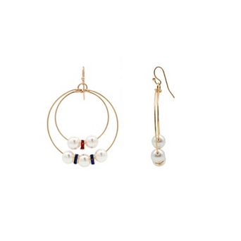 Emberly Gold Tone Multi Bead Double Circle Drop Earrings
