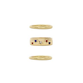 Emberly Gold Tone Multi Glass Stone Star Band Ring Set