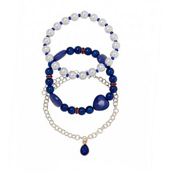 Emberly Two Tone Blue Beads And Simulated Pearl Bracelet Set
