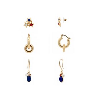 Emberly Gold Tone 3-Pair Glass Stone Earrings Set