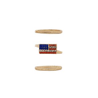 Emberly Gold Tone Pave Glass Stone Flag Band Ring Set