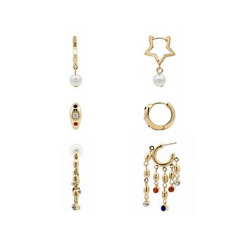 Emberly Gold Tone 3-Pair Glass Stone Earrings Set