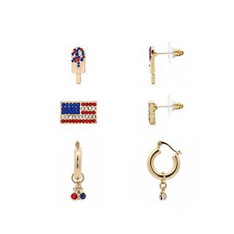 Emberly Gold-Tone 3 pc Patriotic Stud & Hoop Earrings Set