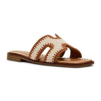 madden girl Haileyy-CW Women's Crochet H-Band Flat Sandals