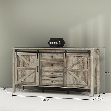 HOMCOM Farmhouse Sideboard Buffet Cabinet with Sliding Barn Doors