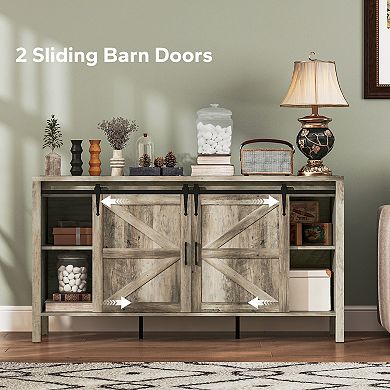 HOMCOM Farmhouse Sideboard Buffet Cabinet with Sliding Barn Doors