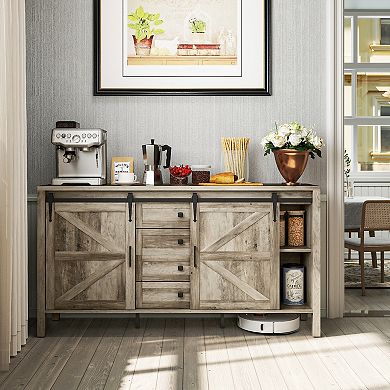 HOMCOM Farmhouse Sideboard Buffet Cabinet with Sliding Barn Doors
