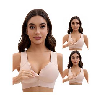 3 Packs Women's Front Closure Full Coverage Vest Wirefree Wave Trim U Back Soft Bras