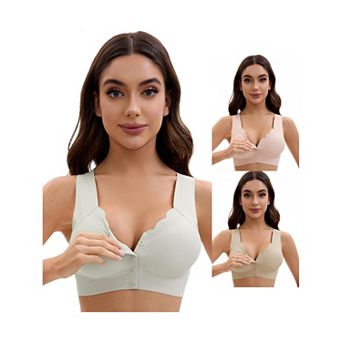 3 Packs Women's Front Closure Full Coverage Vest Wirefree Wave Trim U Back Soft Bras
