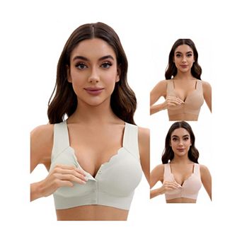 3 Packs Women's Front Closure Full Coverage Vest Wirefree Wave Trim U Back Soft Bras