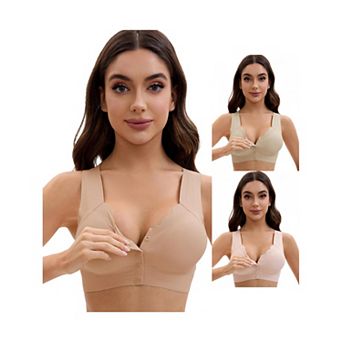 3 Packs Women's Front Closure Full Coverage Vest Wirefree Wave Trim U Back Soft Bras