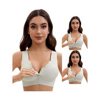 3 Packs Women's Front Closure Full Coverage Vest Wirefree Wave Trim U Back Soft Bras