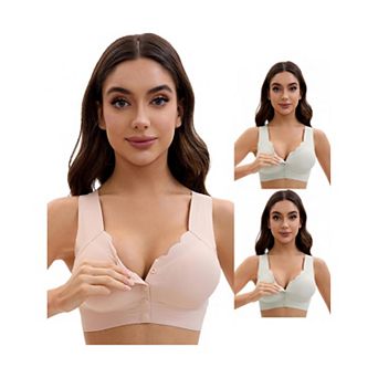 3 Packs Women's Front Closure Full Coverage Vest Wirefree Wave Trim U Back Soft Bras