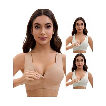 3 Packs Women's Front Closure Full Coverage Vest Wirefree Wave Trim U Back Soft Bras