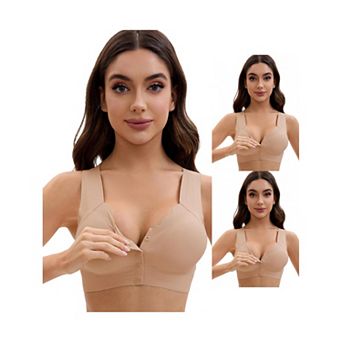 3 Packs Women's Front Closure Full Coverage Vest Wirefree Wave Trim U Back Soft Bras