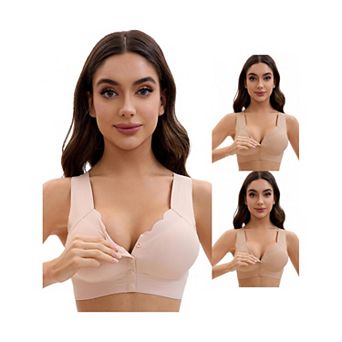 3 Packs Women's Front Closure Full Coverage Vest Wirefree Wave Trim U Back Soft Bras