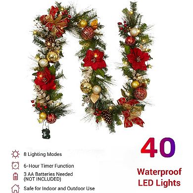 Prelit Christmas Garland for Mantle, for Fireplace Front Door Stairs Railing