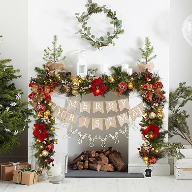 Prelit Christmas Garland for Mantle, for Fireplace Front Door Stairs Railing