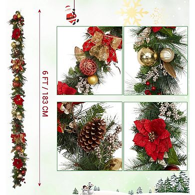 Prelit Christmas Garland for Mantle, for Fireplace Front Door Stairs Railing