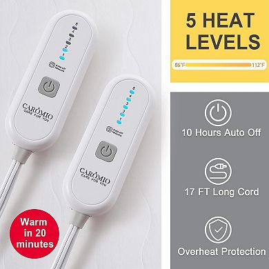 Dual Control Mattress, Plush Coral Fleece Electric Blanket with 4 Temp Settings & 10H Auto Shut-Off