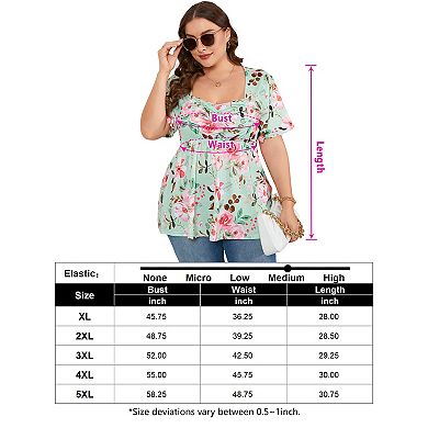 Women's Plus Size Flowy Babydoll Top Casual Soft Blouse with Chest Tucks