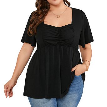 Women's Plus Size Flowy Babydoll Top Casual Soft Blouse with Chest Tucks