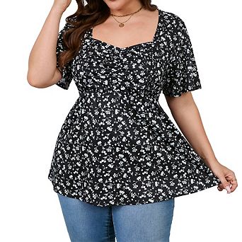 Women's Plus Size Flowy Babydoll Top Casual Soft Blouse with Chest Tucks