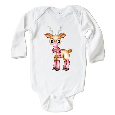 Watercolor Reindeer Bubblegum - Long Sleeve Bodysuit