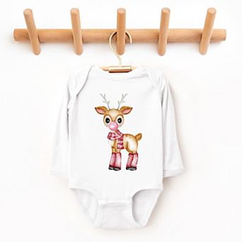 Watercolor Reindeer Bubblegum - Long Sleeve Bodysuit