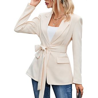 Womens Casual Blazers Open Front Long Sleeve Work Office Suit Jackets Blazer Belted Blazer