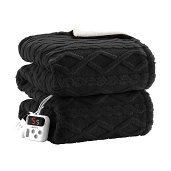 Thick Tufted Sherpa Electric Blanket Throw with 10 Heating Levels and 10 Time Settings