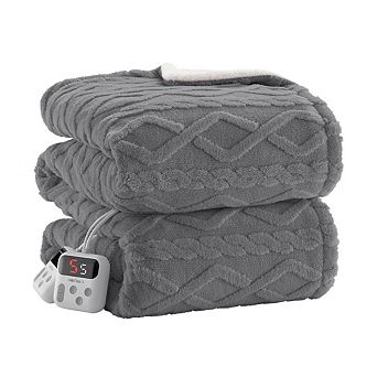 Thick Tufted Sherpa Electric Blanket Throw with 10 Heating Levels and 10 Time Settings