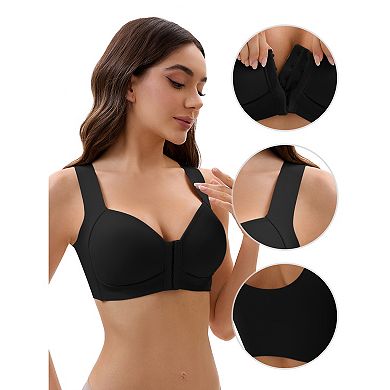3 Packs Women's Front Closure Push Up Wirefree Wide Straps U Back Tank Bras