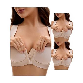 3 Packs Women's Front Closure Push Up Wirefree Wide Straps U Back Tank Bras