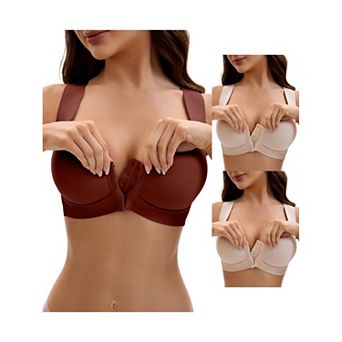 3 Packs Women's Front Closure Push Up Wirefree Wide Straps U Back Tank Bras