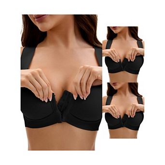 3 Packs Women's Front Closure Push Up Wirefree Wide Straps U Back Tank Bras