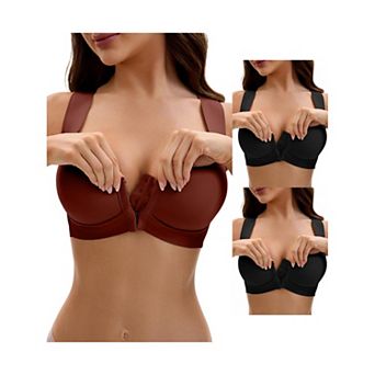 3 Packs Women's Front Closure Push Up Wirefree Wide Straps U Back Tank Bras