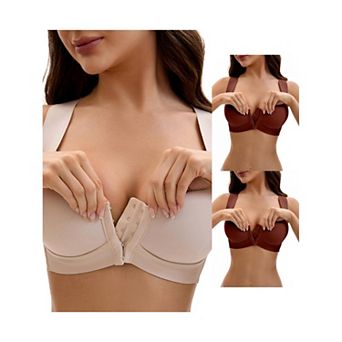 3 Packs Women's Front Closure Push Up Wirefree Wide Straps U Back Tank Bras