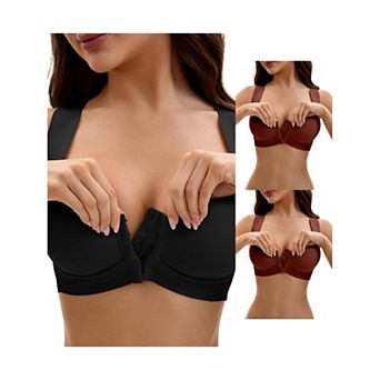 3 Packs Women's Front Closure Push Up Wirefree Wide Straps U Back Tank Bras