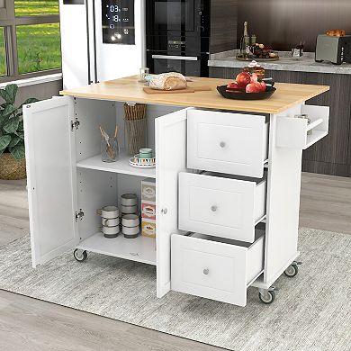 Whisen Modern Kitchen Island with Racks and Drawers