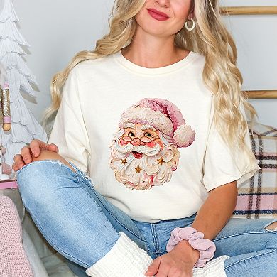 Santa Face Textured Paint - Women's Garment Dyed Graphic T-Shirt