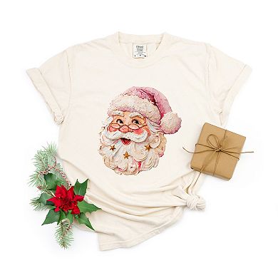 Santa Face Textured Paint - Women's Garment Dyed Graphic T-Shirt
