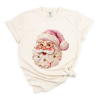 Santa Face Textured Paint - Women's Garment Dyed Graphic T-Shirt