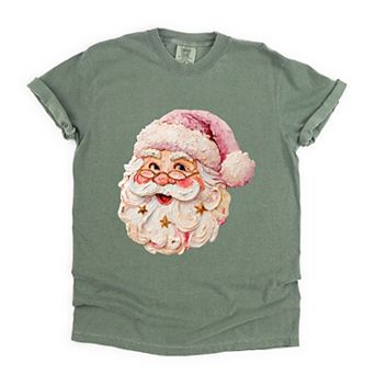 Santa Face Textured Paint - Women's Garment Dyed Graphic T-Shirt