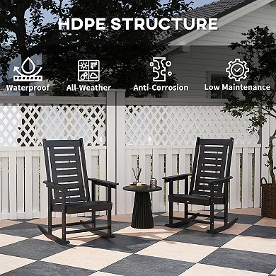 Outsunny 2 Outdoor Rocking Chairs, HDPE High Back Patio Rockers