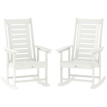 Outsunny 2 Outdoor Rocking Chairs, HDPE High Back Patio Rockers